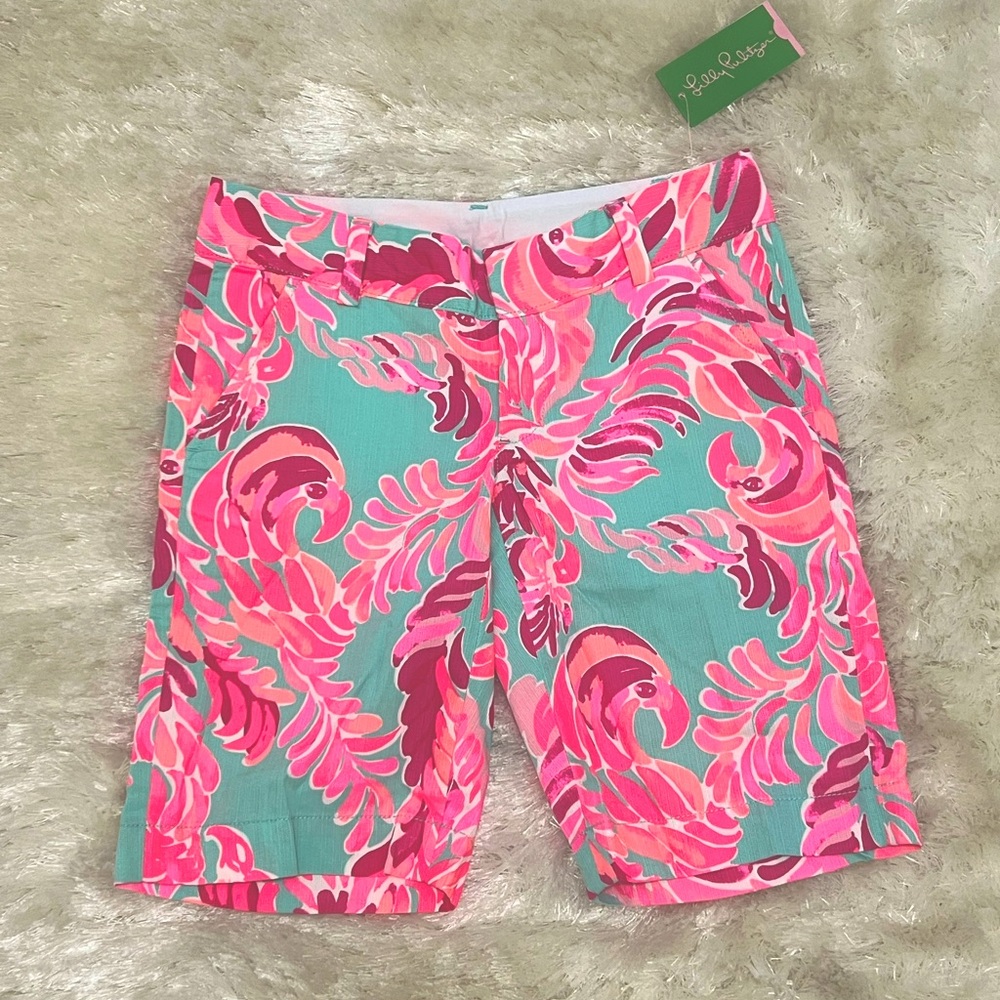 NWT Lilly Pulitzer Chipper Bermuda Shorts Poolside Blue Lovebirds 00